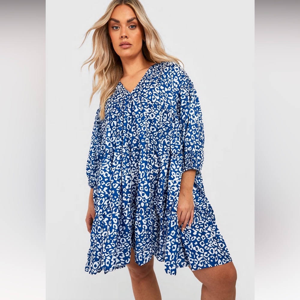 PLUS LEOPARD TIERED SMOCK DRESS -brand new size 24